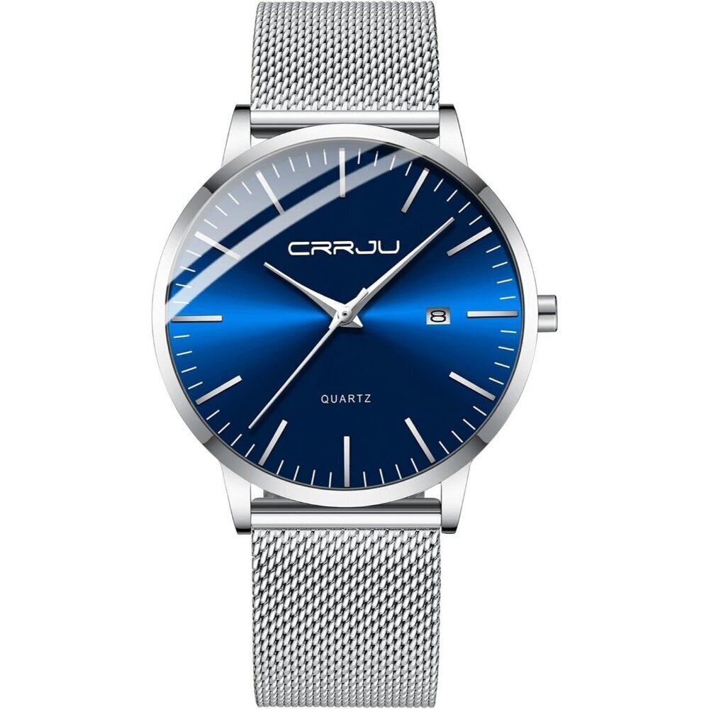 Men's Sliver Blue Minimalist Casual Waterproof Stainless Steel Mesh Band Watch